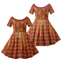 Aloha Hawaii Vintage Kahili Pa'a Lima Family Matching Short Sleeve Bodycon Dress and Hawaiian Shirt Palaka Print Hilo Royal Red-Yellow