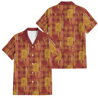 Aloha Hawaii Vintage Kahili Pa'a Lima Family Matching Summer Maxi Dress and Hawaiian Shirt Palaka Print Hilo Royal Red-Yellow