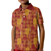 Aloha Hawaii Vintage Kahili Pa'a Lima Kid Polo Shirt Palaka Print Hilo Royal Red-Yellow