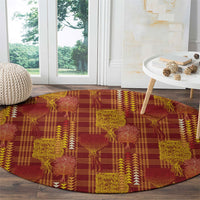 Aloha Hawaii Vintage Kahili Pa'a Lima Round Carpet Palaka Print Hilo Royal Red-Yellow