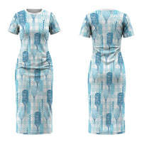 Aloha Hawaii Vintage Kahili Pa'a Lima Couples Matching Short Sleeve Bodycon Dress and Long Sleeve Button Shirt Palaka Print Oceanic Turquoise LT7 - Polynesian Pride