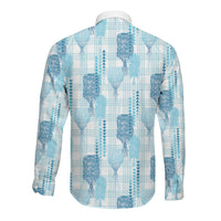 Aloha Hawaii Vintage Kahili Pa'a Lima Long Sleeve Button Shirt Palaka Print Oceanic Turquoise LT7 - Polynesian Pride