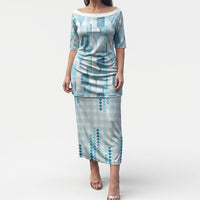 Aloha Hawaii Vintage Kahili Pa'a Lima Puletasi Palaka Print Oceanic Turquoise LT7 Long Dress Turquoise - Polynesian Pride