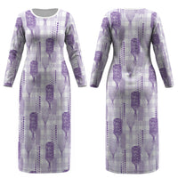 Aloha Hawaii Vintage Kahili Pa'a Lima Couples Matching Long Sleeve Bodycon Dress and Hawaiian Shirt Palaka Print Pastel Lavender