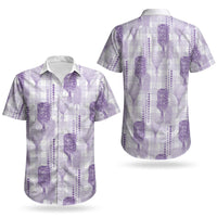Aloha Hawaii Vintage Kahili Pa'a Lima Couples Matching Short Sleeve Bodycon Dress and Hawaiian Shirt Palaka Print Pastel Lavender LT7 - Polynesian Pride