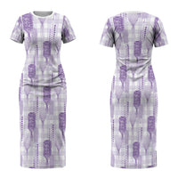 Aloha Hawaii Vintage Kahili Pa'a Lima Couples Matching Short Sleeve Bodycon Dress and Hawaiian Shirt Palaka Print Pastel Lavender LT7 - Polynesian Pride