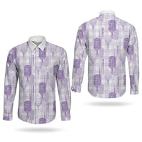 Aloha Hawaii Vintage Kahili Pa'a Lima Couples Matching Short Sleeve Bodycon Dress and Long Sleeve Button Shirt Palaka Print Pastel Lavender LT7 - Polynesian Pride