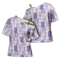Aloha Hawaii Vintage Kahili Pa'a Lima Cross Shoulder Shirt Palaka Print Pastel Lavender