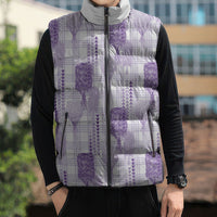 Aloha Hawaii Vintage Kahili Pa'a Lima Sleeveless Puffer Jacket Palaka Print Pastel Lavender