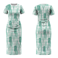 Aloha Hawaii Vintage Kahili Pa'a Lima Couples Matching Short Sleeve Bodycon Dress and Hawaiian Shirt Palaka Print Mossy Teal LT7 - Polynesian Pride