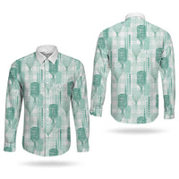 Aloha Hawaii Vintage Kahili Pa'a Lima Couples Matching Short Sleeve Bodycon Dress and Long Sleeve Button Shirt Palaka Print Mossy Teal LT7 - Polynesian Pride