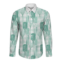 Aloha Hawaii Vintage Kahili Pa'a Lima Long Sleeve Button Shirt Palaka Print Mossy Teal LT7 Unisex Mossy Teal - Polynesian Pride