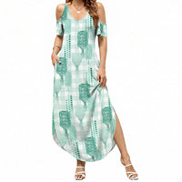 Aloha Hawaii Vintage Kahili Pa'a Lima Summer Maxi Dress Palaka Print Mossy Teal LT7 Women Mossy Teal - Polynesian Pride