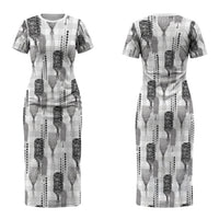 Aloha Hawaii Vintage Kahili Pa'a Lima Couples Matching Short Sleeve Bodycon Dress and Long Sleeve Button Shirt Palaka Print Hinahina LT7 - Polynesian Pride