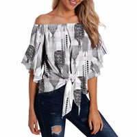 Aloha Hawaii Vintage Kahili Pa'a Lima Off Shoulder Wrap Waist Top Palaka Print Hinahina LT7 - Polynesian Pride