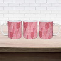 Aloha Hawaii Vintage Kahili Pa'a Lima Ceramic Mug Palaka Print Berry Pink