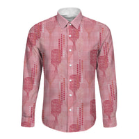 Aloha Hawaii Vintage Kahili Pa'a Lima Long Sleeve Button Shirt Palaka Print Berry Pink LT7 Unisex Pink - Polynesian Pride