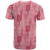 Aloha Hawaii Vintage Kahili Pa'a Lima T Shirt Palaka Print Berry Pink