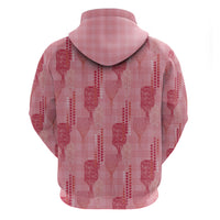 Aloha Hawaii Vintage Kahili Pa'a Lima Zip Hoodie Palaka Print Berry Pink