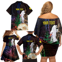 New Caledonia Kanaky Personalized Family Matching Off Shoulder Short Dress and Hawaiian Shirt Kagu Bird Emblem LT7 - Polynesian Pride