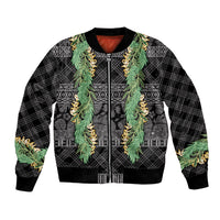 Hawai'i Paniolo Maile Twisted Lei Bomber Jacket Obsidian Black LT7 Unisex Black - Polynesian Pride