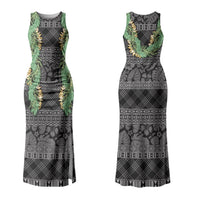 Hawai'i Paniolo Maile Twisted Lei Family Matching Tank Maxi Dress and Hawaiian Shirt Obsidian Black LT7 Mom's Dress Black - Polynesian Pride