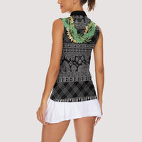 Hawai'i Paniolo Maile Twisted Lei Women Sleeveless Polo Shirt Obsidian Black LT7 - Polynesian Pride