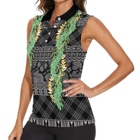 Hawai'i Paniolo Maile Twisted Lei Women Sleeveless Polo Shirt Obsidian Black LT7 - Polynesian Pride
