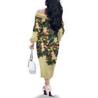 New Zealand Christmas Family Matching Off The Shoulder Long Sleeve Dress and Hawaiian Shirt Romantic Tui Birds on Pohutukawa - Ivory LT7 - Polynesian Pride