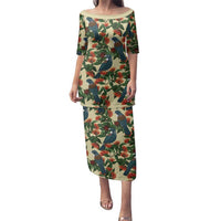 New Zealand Christmas Family Matching Puletasi and Hawaiian Shirt Romantic Tui Birds on Pohutukawa - Ivory LT7 Mom's Dress Ivory - Polynesian Pride