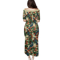 New Zealand Christmas Family Matching Puletasi and Hawaiian Shirt Romantic Tui Birds on Pohutukawa - Ivory LT7 - Polynesian Pride