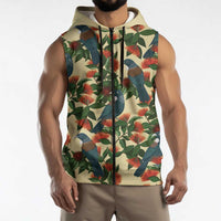New Zealand Christmas Sleeveless Zip Hoodie Romantic Tui Birds on Pohutukawa - Ivory - Polynesian Pride
