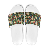 New Zealand Christmas Slide Sandals Romantic Tui Birds on Pohutukawa - Ivory - Polynesian Pride