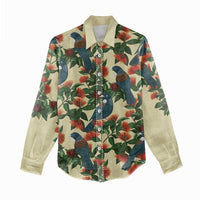 New Zealand Christmas Women Casual Shirt Romantic Tui Birds on Pohutukawa - Ivory LT7 - Polynesian Pride