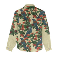 New Zealand Christmas Women Casual Shirt Romantic Tui Birds on Pohutukawa - Ivory LT7 - Polynesian Pride