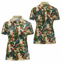 New Zealand Christmas Women Polo Shirt Romantic Tui Birds on Pohutukawa - Ivory LT7 - Polynesian Pride