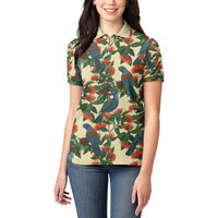 New Zealand Christmas Women Polo Shirt Romantic Tui Birds on Pohutukawa - Ivory LT7 - Polynesian Pride