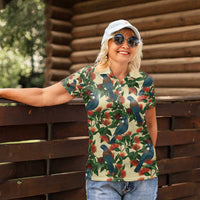 New Zealand Christmas Women Polo Shirt Romantic Tui Birds on Pohutukawa - Ivory LT7 - Polynesian Pride