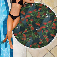 New Zealand Christmas Beach Blanket Romantic Tui Birds on Pohutukawa - Cobalt - Polynesian Pride