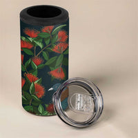 New Zealand Christmas 4 in 1 Can Cooler Tumbler Romantic Tui Birds on Pohutukawa - Cobalt LT7 - Polynesian Pride