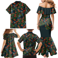 New Zealand Christmas Family Matching Mermaid Dress and Hawaiian Shirt Romantic Tui Birds on Pohutukawa - Cobalt LT7 - Polynesian Pride