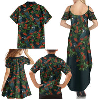 New Zealand Christmas Family Matching Summer Maxi Dress and Hawaiian Shirt Romantic Tui Birds on Pohutukawa - Cobalt LT7 - Polynesian Pride