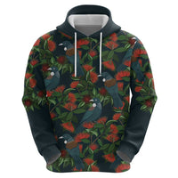New Zealand Christmas Hoodie Romantic Tui Birds on Pohutukawa - Cobalt - Polynesian Pride