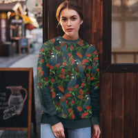 New Zealand Christmas Ugly Christmas Sweater Romantic Tui Birds on Pohutukawa - Cobalt - Polynesian Pride