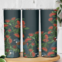 New Zealand Christmas Skinny Tumbler Romantic Tui Birds on Pohutukawa - Cobalt LT7 - Polynesian Pride