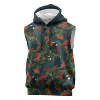 New Zealand Christmas Sleeveless Hoodie Romantic Tui Birds on Pohutukawa - Cobalt - Polynesian Pride