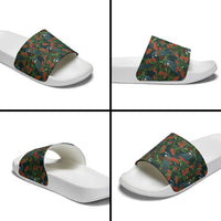 New Zealand Christmas Slide Sandals Romantic Tui Birds on Pohutukawa - Cobalt - Polynesian Pride