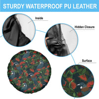 New Zealand Christmas Spare Tire Cover Romantic Tui Birds on Pohutukawa - Cobalt - Polynesian Pride