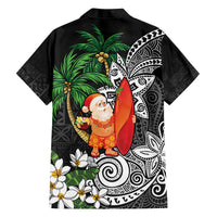 Polynesian Family Matching Off The Shoulder Long Sleeve Dress and Hawaiian Shirt Tropical Santa - Plumeria Black Vintage LT7 - Polynesian Pride
