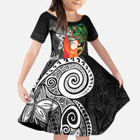 Polynesian Family Matching Puletasi and Hawaiian Shirt Tropical Santa - Plumeria Black Vintage LT7 Daughter's Dress Black - Polynesian Pride